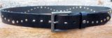 Wave Leather Rivet Belt in Black Vintage Glazed with Silver and Brass with Antique Silver Buckle
