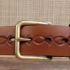 Dimond Embossed Leather River Belt in Tan with Brass and Silver Rivets and Natural Brass Buckle