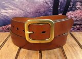 Garrison Leather Belt in Tan Bridle with 1-1/2" Clip Corner Natural Brass Buckle