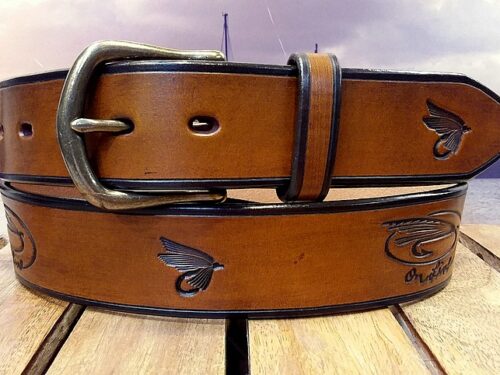 On Line Fly Fishing Combo Leather Belt in Antique Hand Dye with Antique Brass Buckle