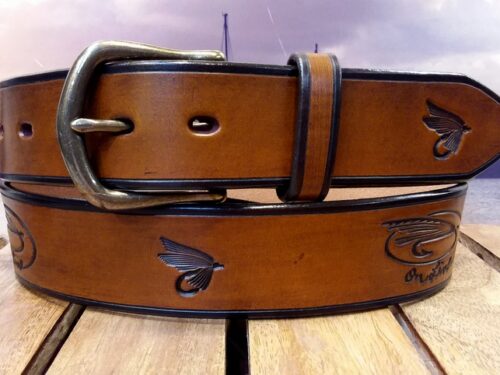 On Line Fly Fishing Combo Leather Belt in Antique Hand Dye with Antique Brass Buckle
