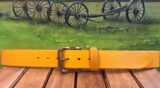 Hand Dye Leather Belt in Sunshine Yellow with 1-1/2" Antique Brass Roller Bar Buckle