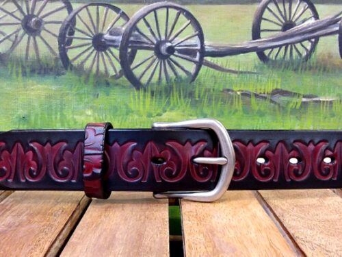 Jester Leather Belt in Black Cherry Two Tone with 1-1/2" Nickel Matte Buckle