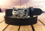 Kraken Bison Leather Belt in Tucson Black Bison with Antique Silver Buckle