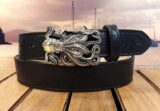 Kraken Bison Leather Belt in Tucson Black with Antique Silver Buckle