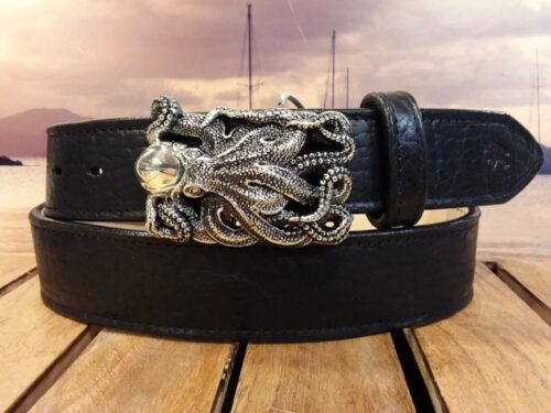 Kraken Bison Leather Belt in Tucson Black with Antique Silver Buckle