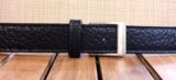 Pin Plaque Bison Leather Belt In Black with Brushed Silver Buckle