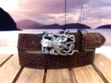 Kraken Bison Leather Belt on Yellowstone Bourbon with Antique Silver Kraken Buckle