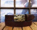 Kraken Bison Leather Belt on Yellowstone Bourbon with Solid Brass Buckle