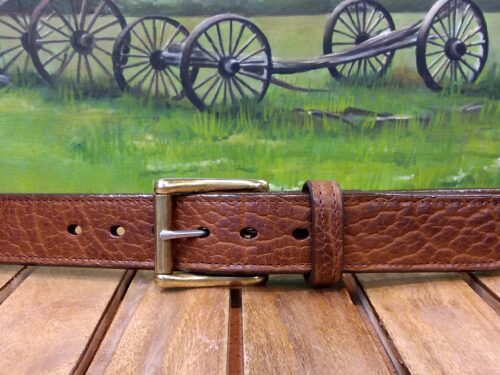 American Bison Concealed Open Carry Leather Belt in Tucson Cognac with 1-1/2" Solid Brass Roller Bar Buckle