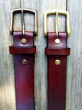Oak Bark Cellar Leather Belt in Australian Nut Bridle Leather with Antique Brass and Natural Brass