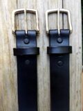Oak Bark Cellar Leather Belt in Black Bridle Leather with Nickel Plate and Nickel Matte Buckles