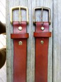 Oak Bark Cellar Leather Belt in Oak Stain Bridle Leather with Natural Brass and Antique Brass
