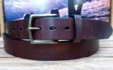 Oak Bark Cellar Leather Belt in Chocolate Bridle Leather on 1-1/2" Antique Brass Buckle