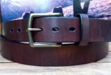 Oak Bark Leather Belt in Chocolate Harness with 1-1/2" Antique Brass Heavy Buckle