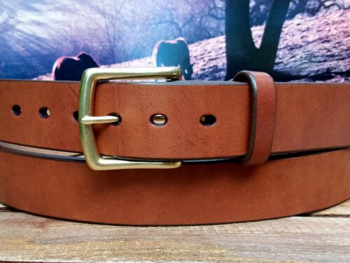 Oak Bark Cellar Leather Belt in Oak Stain Bridle Leather on 1-1/2" Natural Brass Buckle