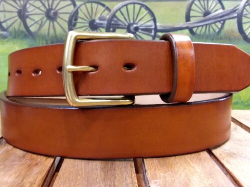 Oak Bark Leather Belt in Oak Stain with 1-1/2" Natural Brass Heavy Buckle