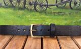 Oak Bark Leather Belt in Black Cross Hatch Embossed Print with 1-1/2" Natural Brass Buckle