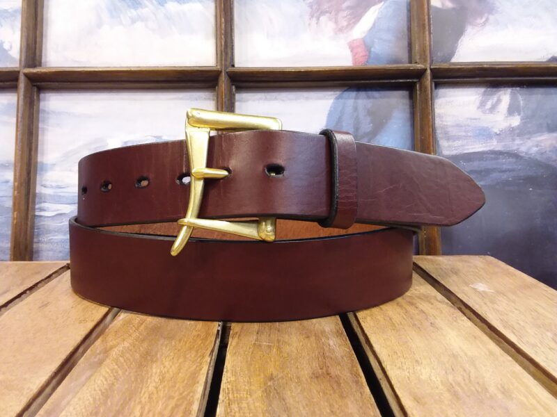 Cellar Leather Firefighters Leather Belt on Monterey Cognac Harness Leather with 1-1/2" Solid Brass Buckle