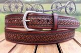 Wicker Basketweave Leather Belt in Tan Combo with 1-1/2" Nickel Matte Buckle