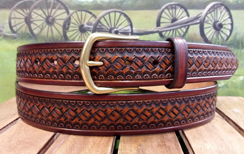 Wicker Basketweave Leather Belt in Tan Combo with 1-1/2" Natural Brass Buckle
