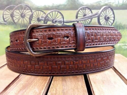 Flatweave Leather Belt in Brown Combo with 1-1/2" Antique Brass Buckle