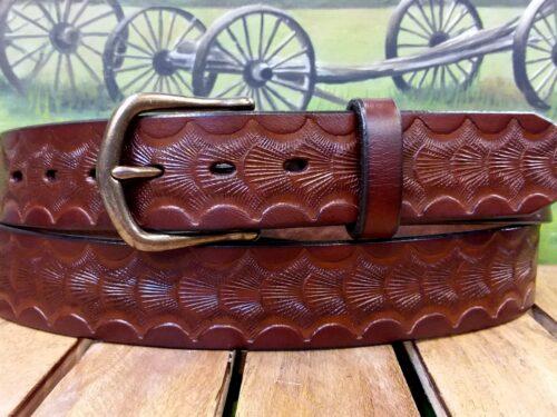 Camo Embossed Leather Belt in Brown Combo with Antique Brass