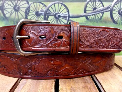 American Eagle Embossed Leather Belt in Brown Combo with Antique Brass