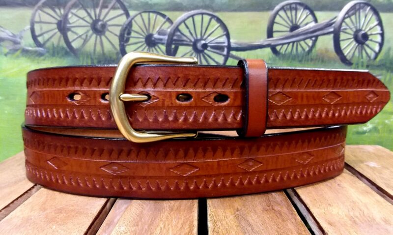 Southwest Embossed Leather Belt in Tan Combo with 1-1/2" Natural Brass Buckle