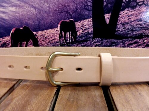 Natural Veg Tanned Leather Belt with 1-1/4" Natural Brass Buckle