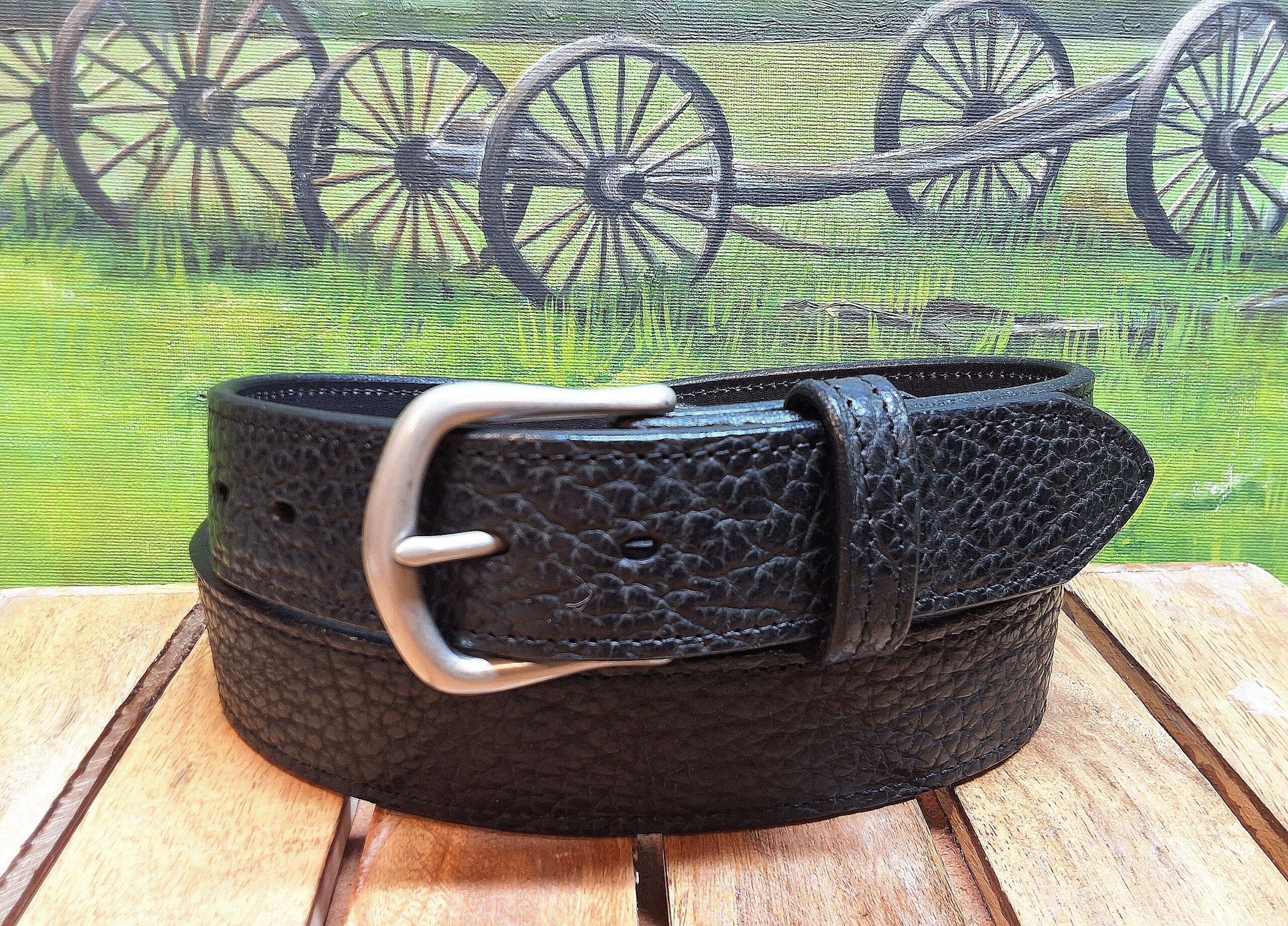 Yellowstone Bison Leather Belt in Charcoal Bison with Nickel Matte 1-1/2" Buckle