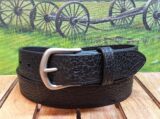 Yellowstone Bison Leather Belt Stitched in Charcoal Bison with Nickel Matt 1-1/2" Buckle