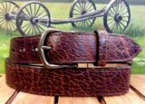 Yellowstone Bourbon Bison Leather Belt with 1-1/2" Antique Brass Buckle