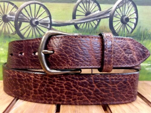 Yellowstone Bison Leather Belt in Bourbon with 1-1/2" Antique Brass Buckle