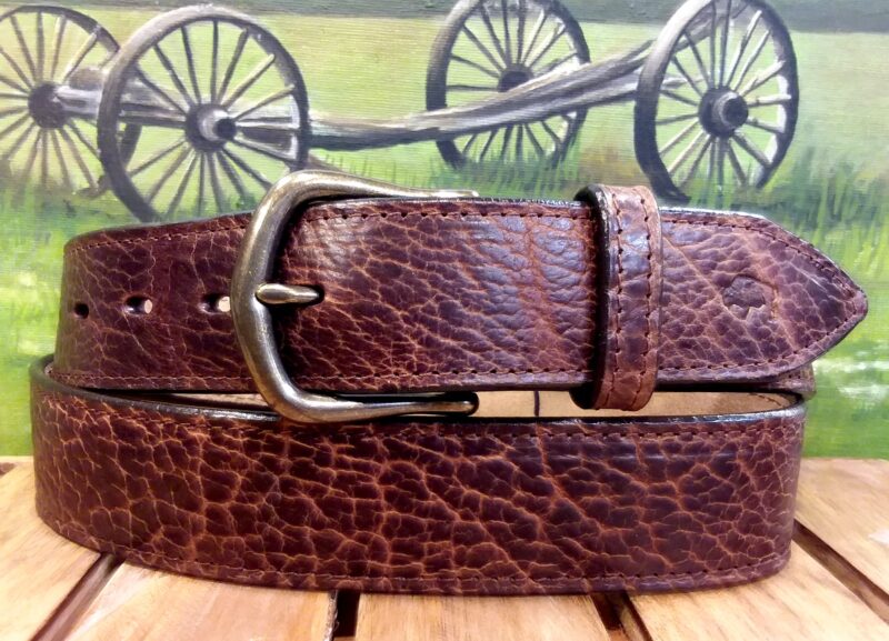 Yellowstone Bison Leather Belt in Bourbon with 1-1/2" Antique Brass Buckle