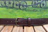 Yellowstone Bison Leather Belt in Bourbon with 1-1/2" Antique Brass Buckle