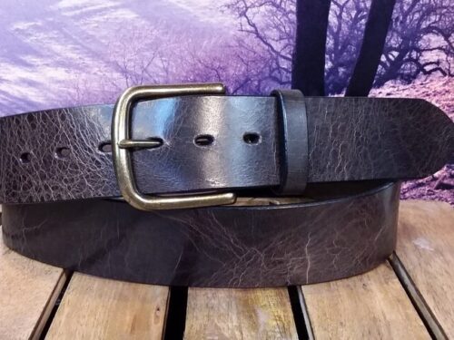 Vintage Glazed Buffalo Leather Belt in Brown with 2" Antique Brass Buckle