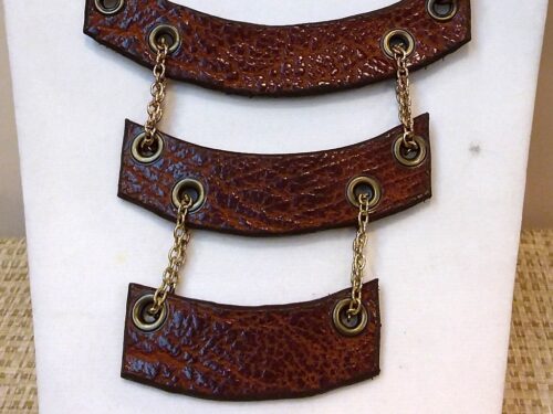 Brown Three Piece Leather Dangle Necklace