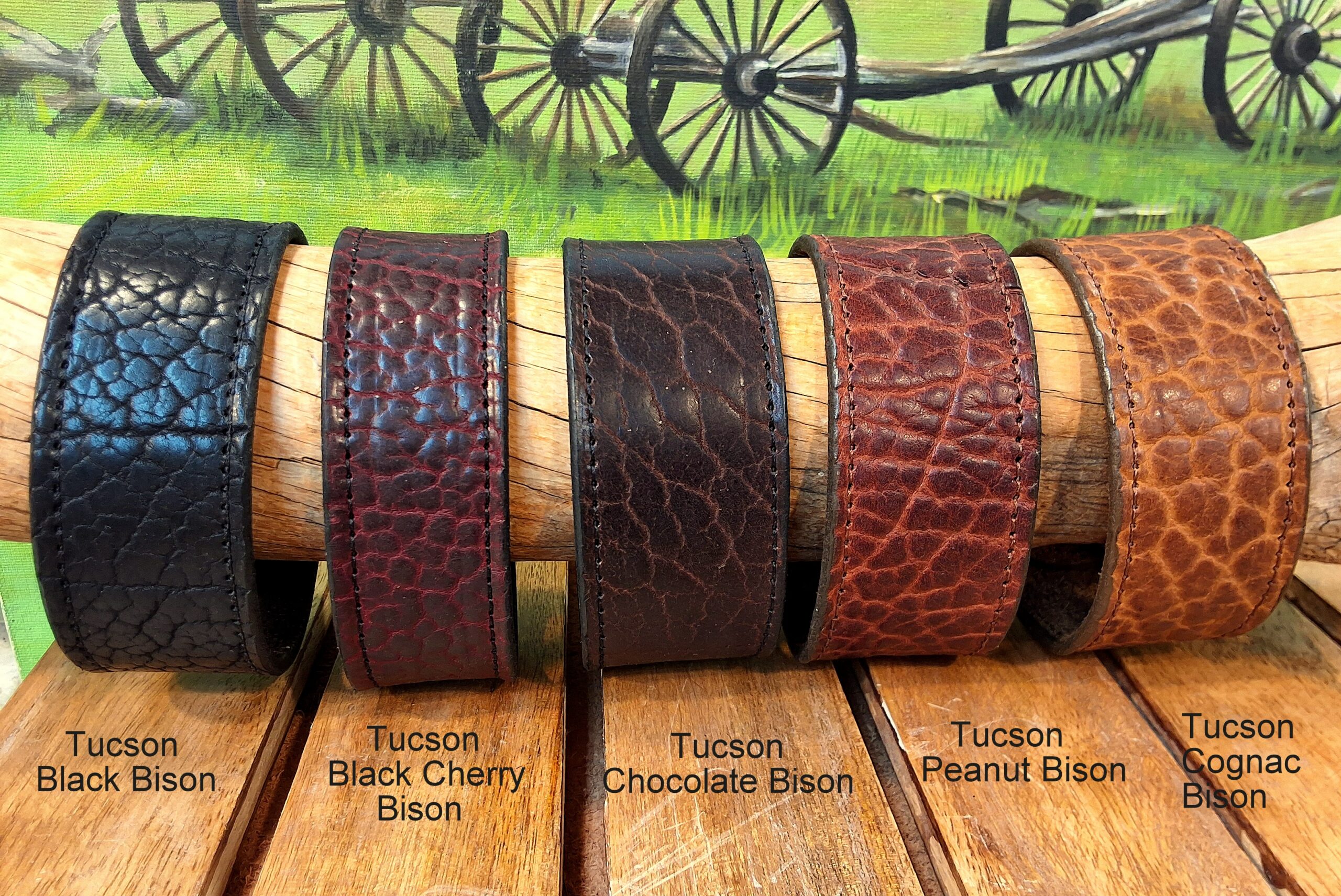 Tucson Bison Stitched Border Leather Wristband Bracelet Cuff Colors
