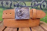 American Bison Buckle Leather Belt in Yellowstone Natural with Bronze Buckle