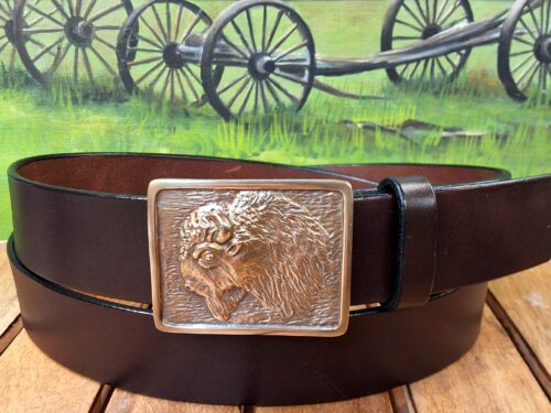 American Bison Buckle Leather Belt in Dark Brown Bridle Leather