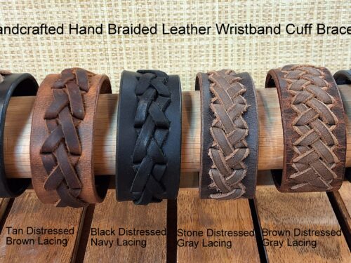 Artisan Handcrafted Hand Braided Leather Wristband Cuff Bracelet Colors