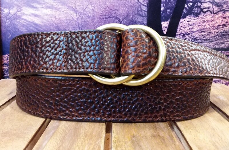 Yellowstone Bison Double O Ring Leather Cinch Belt in Bourbon with Natural Brass Rings