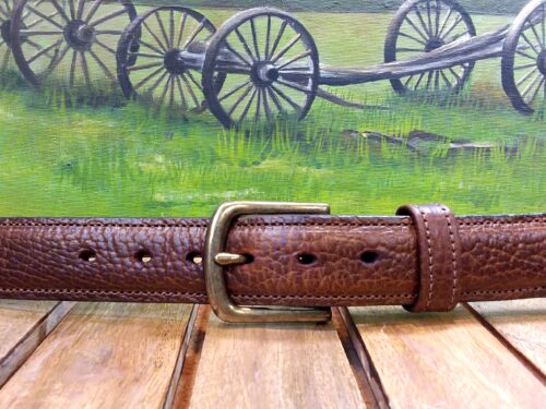 Tucson Bison Leather Belt in 1-3/8" Cognac with Antique Brass Buckle