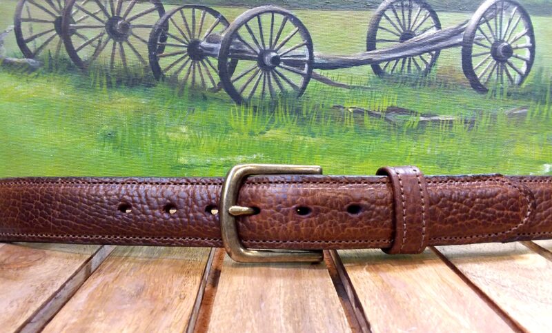 Tucson Bison Leather Belt in 1-3/8" Cognac with Antique Brass Buckle