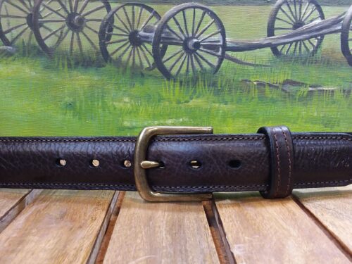 Tucson Bison Leather Belt in 1-3/8",34" Chocolate with Antique Brass Buckle