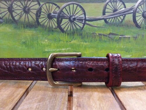 Tucson Bison Leather Belt in 40" Black Cherry with 1-3/8"Antique Brass Buckle