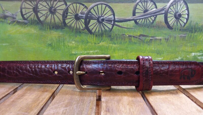 Tucson Bison Leather Belt in 40" Black Cherry with 1-3/8"Antique Brass Buckle