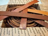 Box of Tan Belt Weight Leather Scrap Pieces