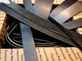 Box of Black Belt Weight Leather Scrap Pieces